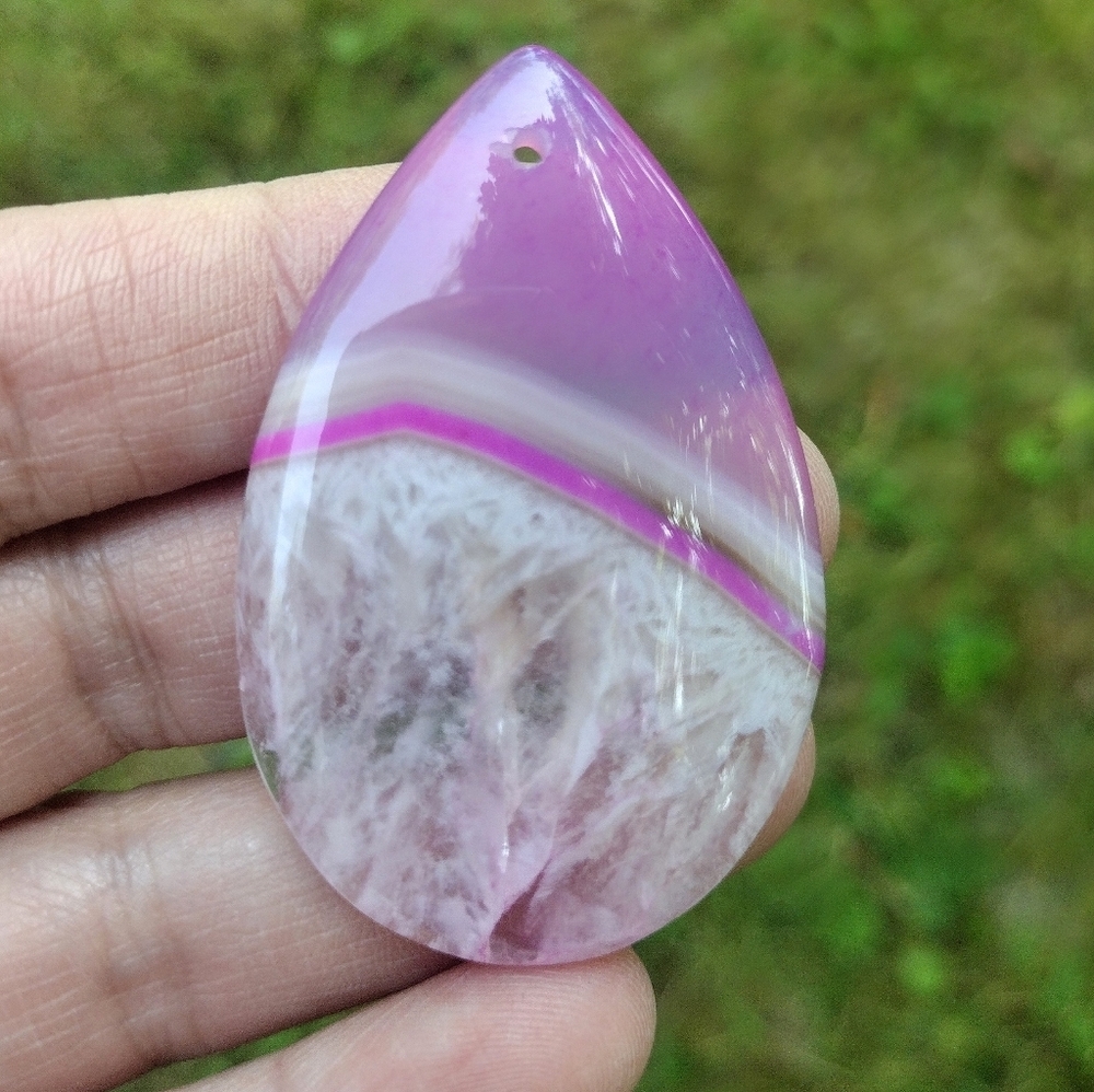 Pink Druzy Agate Teardrop Pendant Gemstone